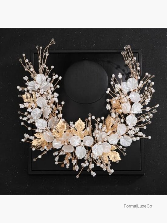 Floral Crystal Bridal Hair Vine Headpiece Gold Leaf Beads Wedding Accessory main image 4
